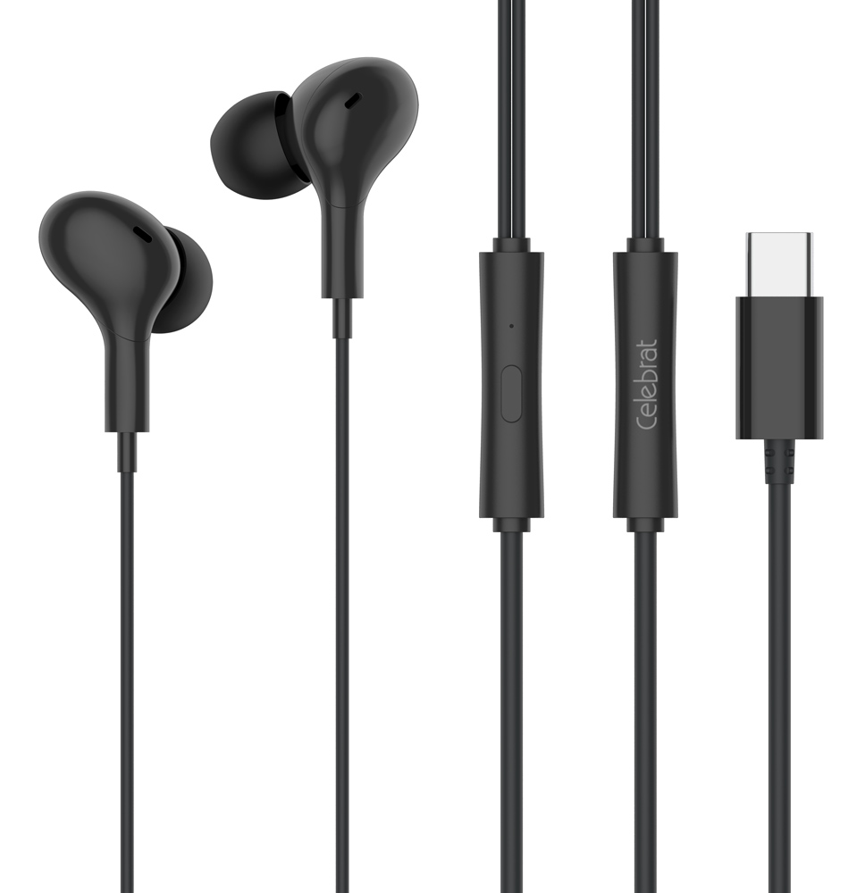D13-BK.jpg CELEBRAT earphones με μικρόφωνο D13, USB-C σύνδεση, Φ10mm, 1.2m, μαύρα