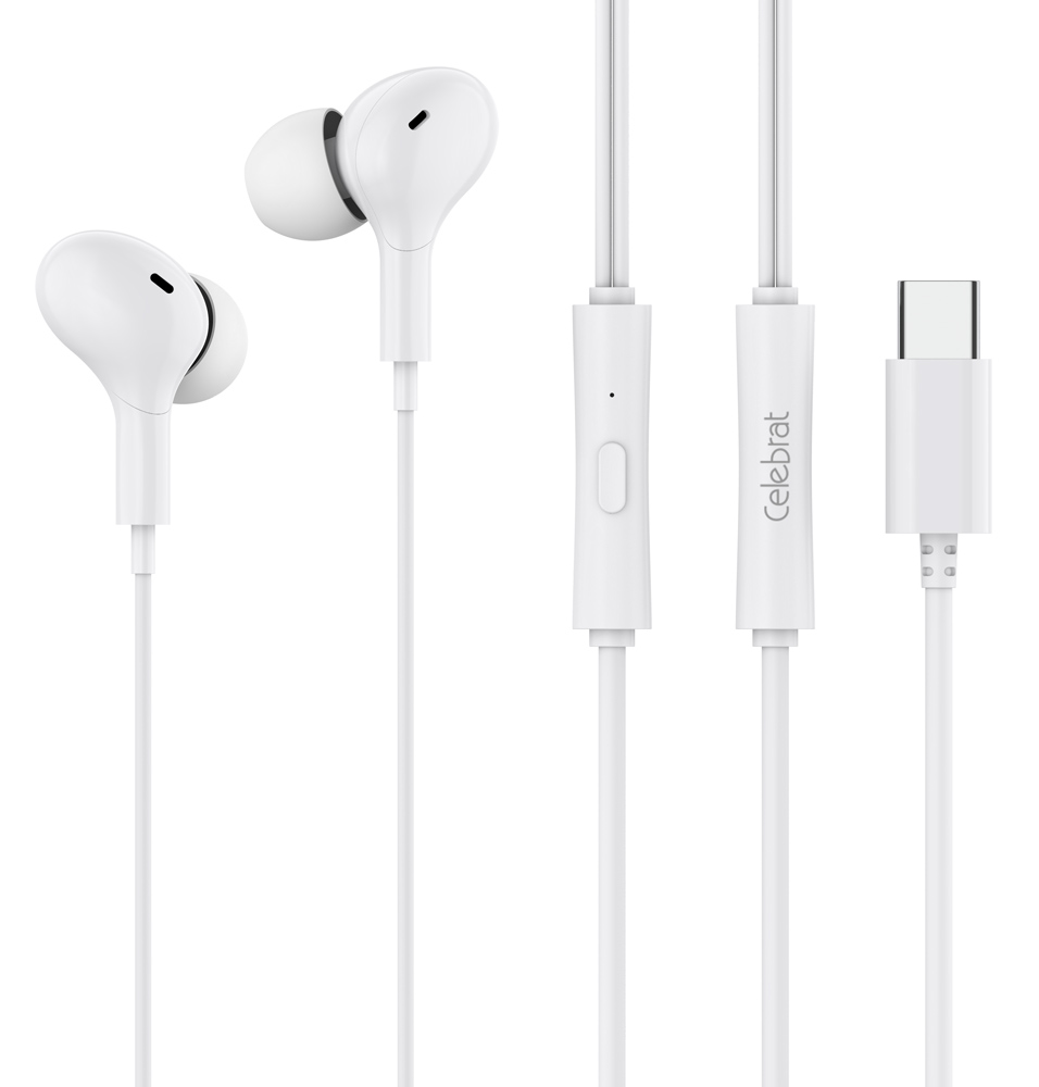 D13-WH.jpg CELEBRAT earphones με μικρόφωνο D13, USB-C σύνδεση, Φ10mm, 1.2m, λευκά