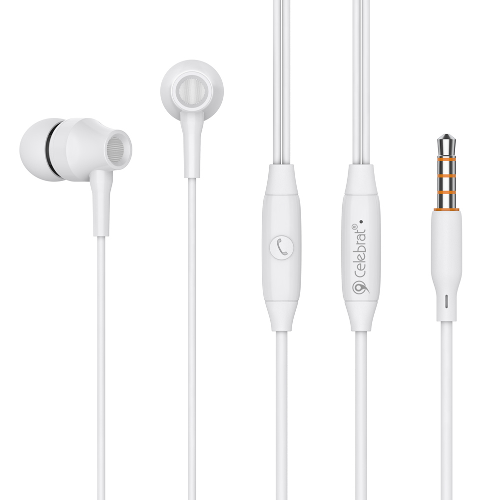G25-WH.jpg CELEBRAT earphones με μικρόφωνο G25, 3.5mm σύνδεση, Φ10mm, 1.2m, λευκά