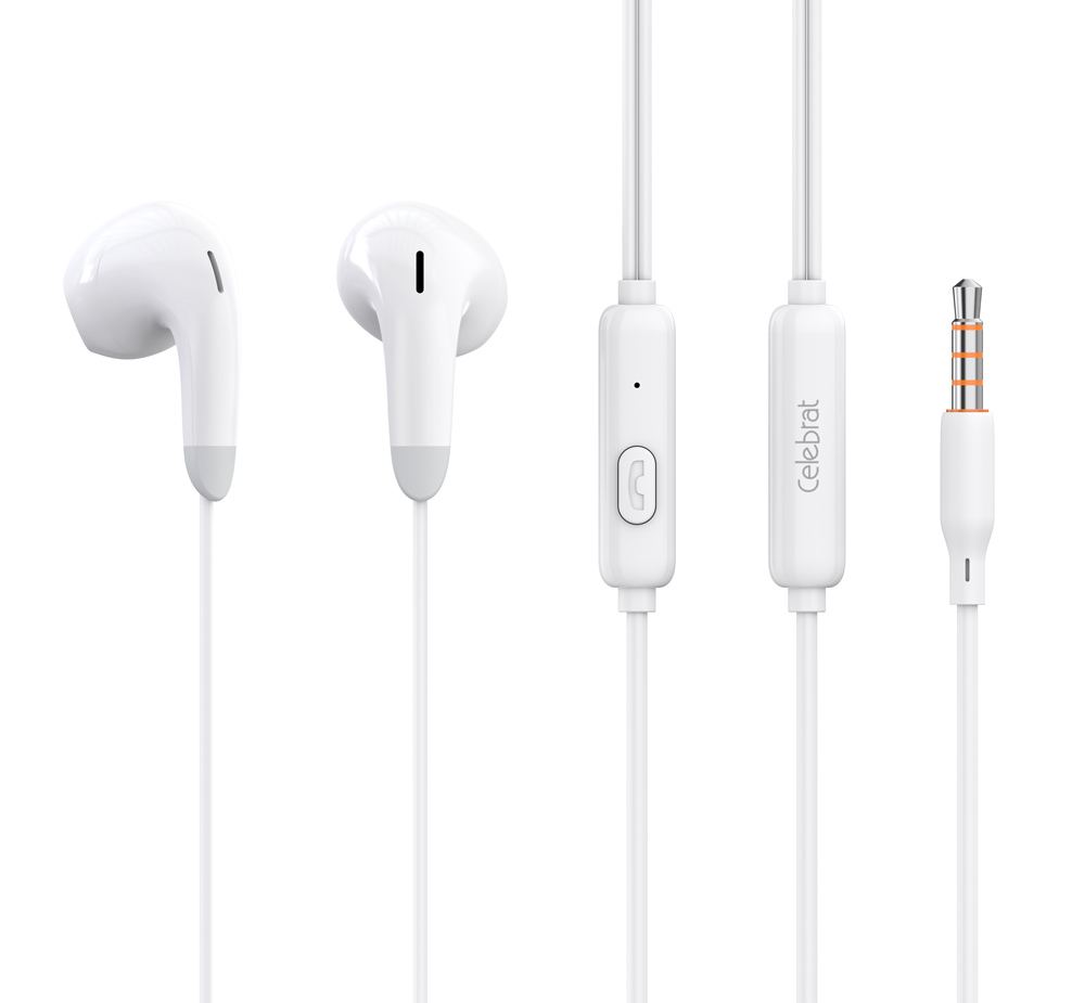G27-WH.jpg CELEBRAT earphones με μικρόφωνο G27, 3.5mm σύνδεση, Φ14mm, 1.2m, λευκά