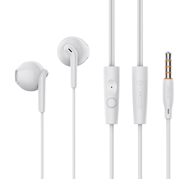 G34-WH.jpg CELEBRAT earphones με μικρόφωνο G34, 3.5mm σύνδεση, 14mm, 1.2m, λευκά