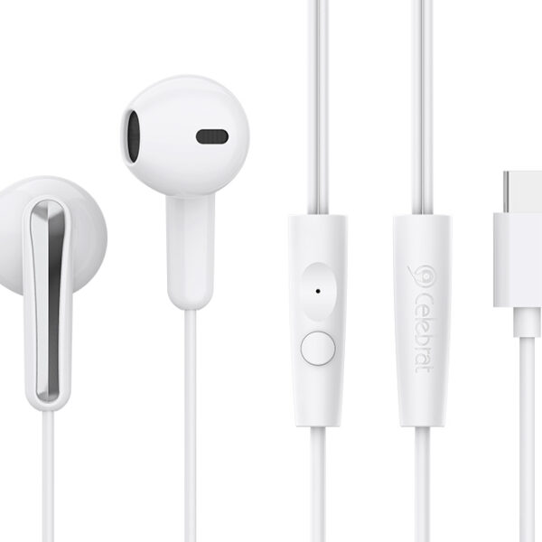CELEBRAT earphones με μικρόφωνο G37, USB-C σύνδεση, 14.2mm, 1.2m, λευκά