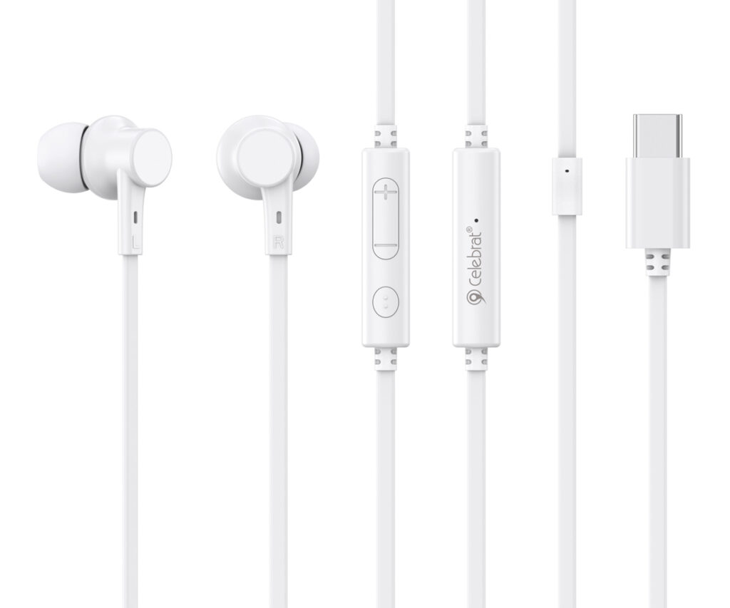 CELEBRAT earphones με μικρόφωνο G40, USB-C σύνδεση, 10mm, 1.2m, λευκά