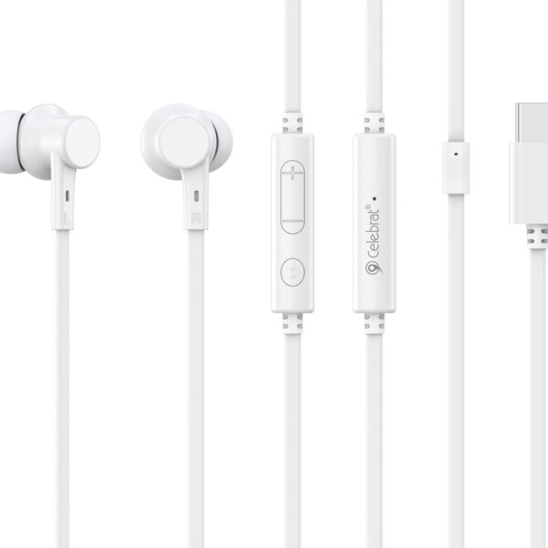 CELEBRAT earphones με μικρόφωνο G40, USB-C σύνδεση, 10mm, 1.2m, λευκά