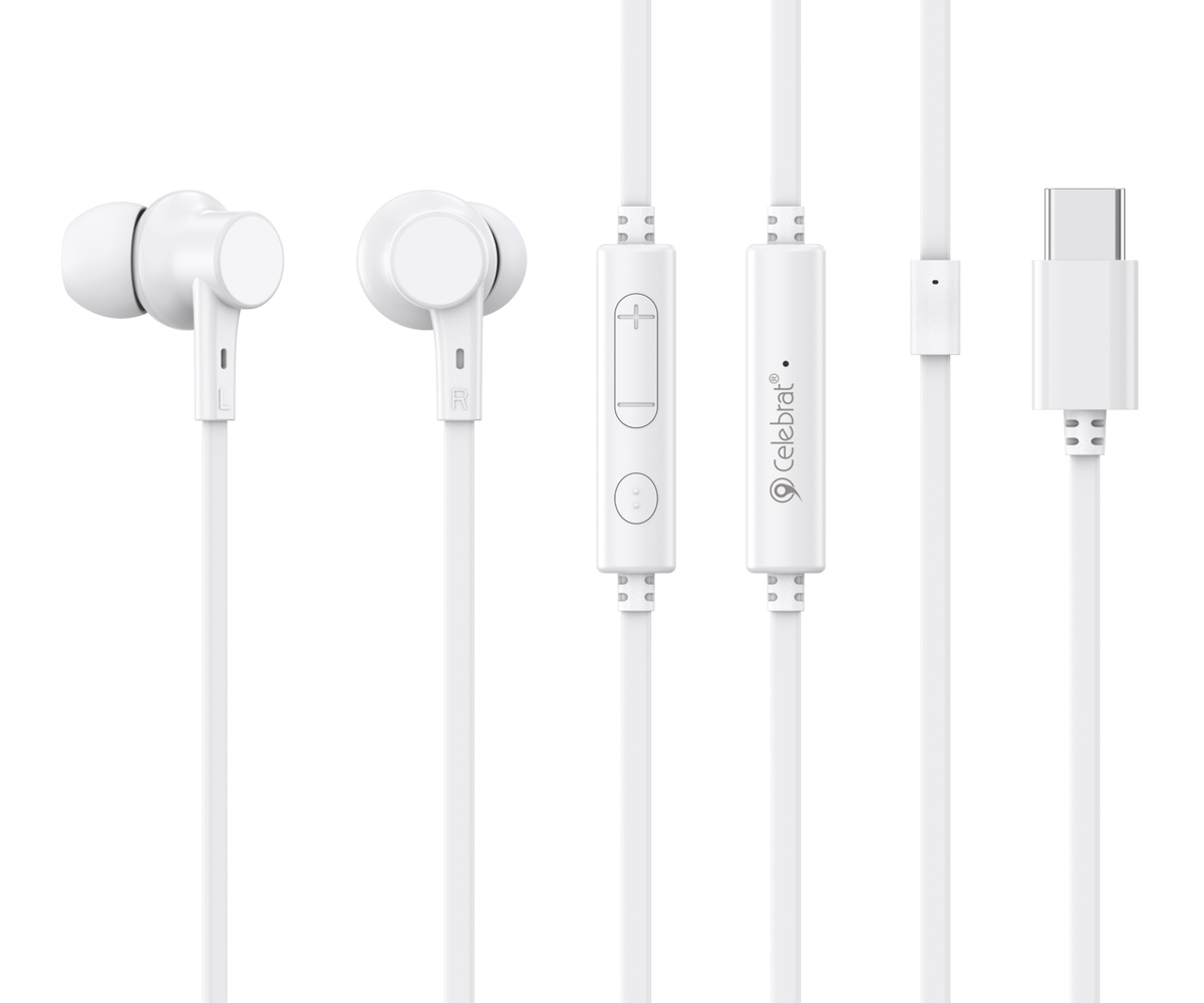 G40-WH.jpg CELEBRAT earphones με μικρόφωνο G40, USB-C σύνδεση, 10mm, 1.2m, λευκά