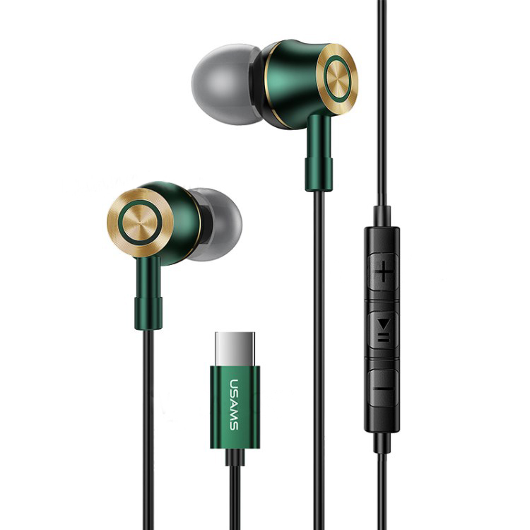 HSEP4302.jpg USAMS earphones με μικρόφωνο US-SJ482, USB-C, Φ10mm, 1.2m, πράσινα