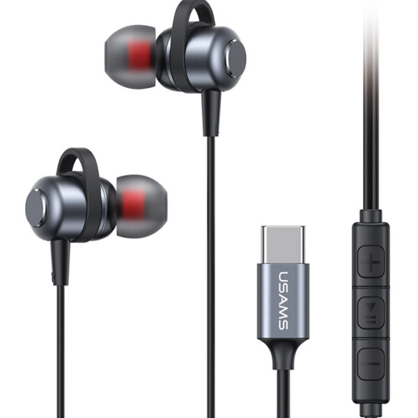 USAMS earphones με μικρόφωνο US-SJ758, USB-C σύνδεση, μεταλλικά, 1.2m, γκρι