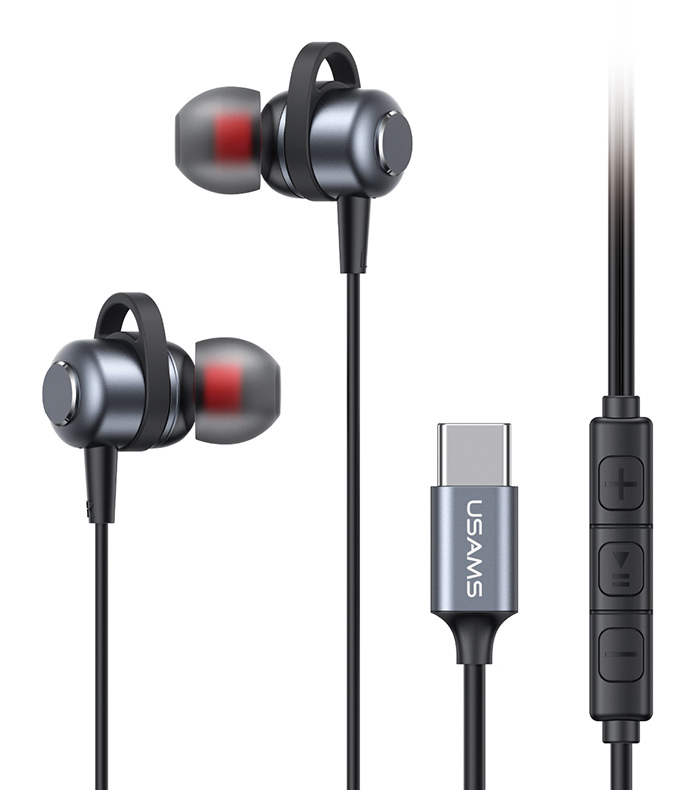 HSEP4801.jpg USAMS earphones με μικρόφωνο US-SJ758, USB-C σύνδεση, μεταλλικά, 1.2m, γκρι