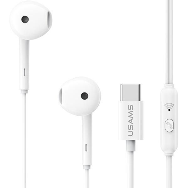 USAMS earphones με μικρόφωνο SJ771, USB-C σύνδεση, 1.2m, λευκά