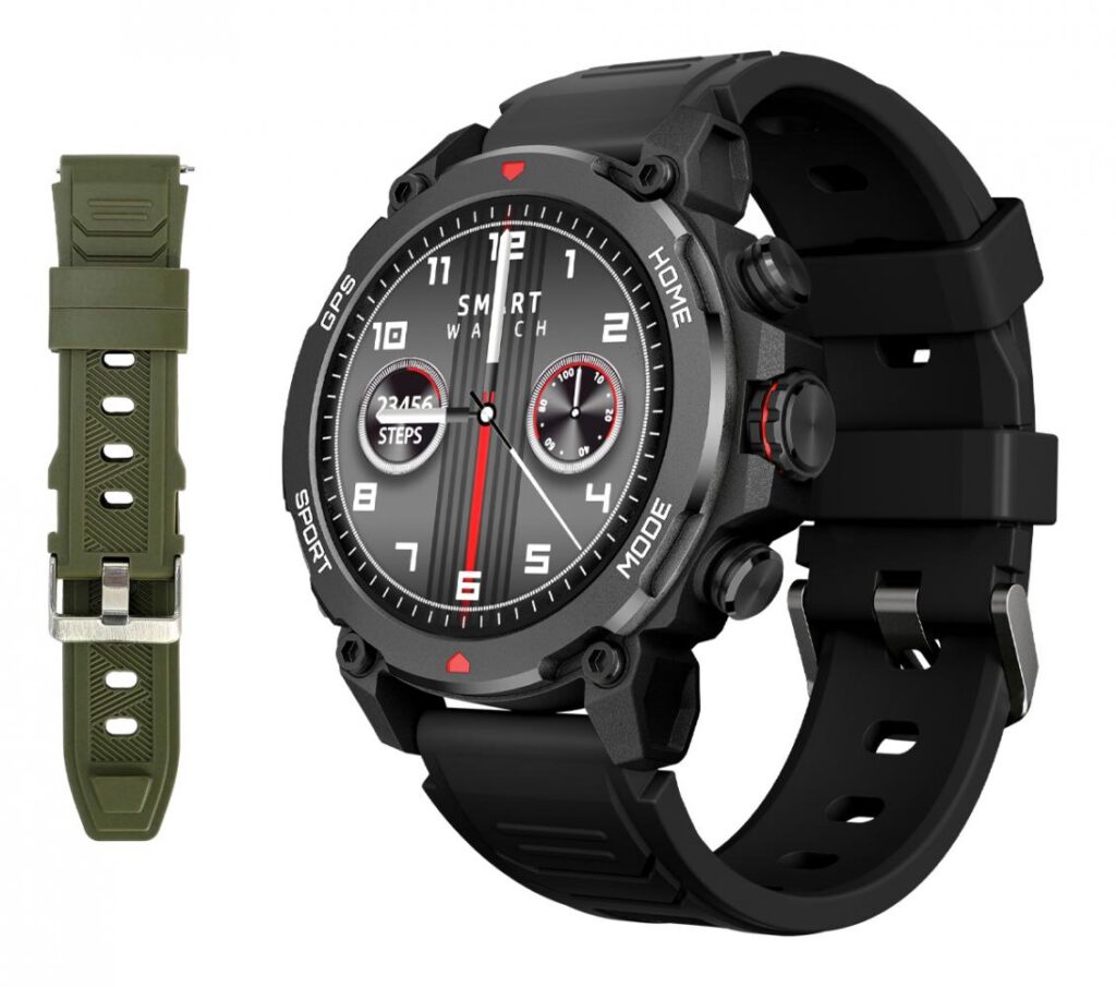 INTIME smartwatch G6 με 2x λουράκια, heart rate, 1.43" AMOLED, GPS, 5ATM/IP69, titanium black