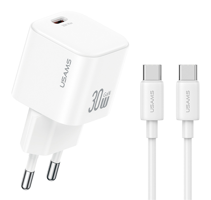 JOXLTZ01.jpg USAMS φορτιστής τοίχου CC262 με καλώδιο USB-C, 30W, GaN, λευκός