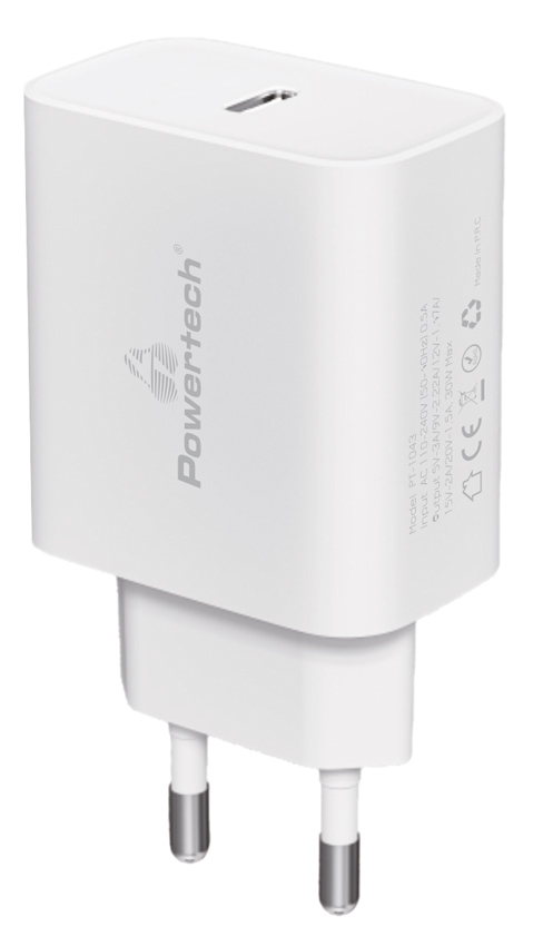 PT-1043.jpg POWERTECH φορτιστής τοίχου PT-1043, USB-C, PD QC3.0, GaN, 30W, λευκός
