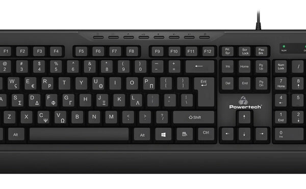 POWERTECH πληκτρολόγιο PT-1066, ενσύρματο, multimedia, EN/GR, μαύρο