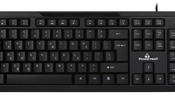 POWERTECH πληκτρολόγιο PT-1069, ενσύρματο, multimedia, EN/GR, μαύρο