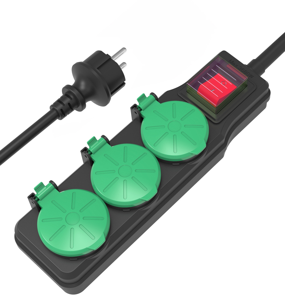 PT-1070.jpg POWERTECH πολύπριζο PT-1070, 3x schuko, IP44, 16A, 1.5m, μαύρο
