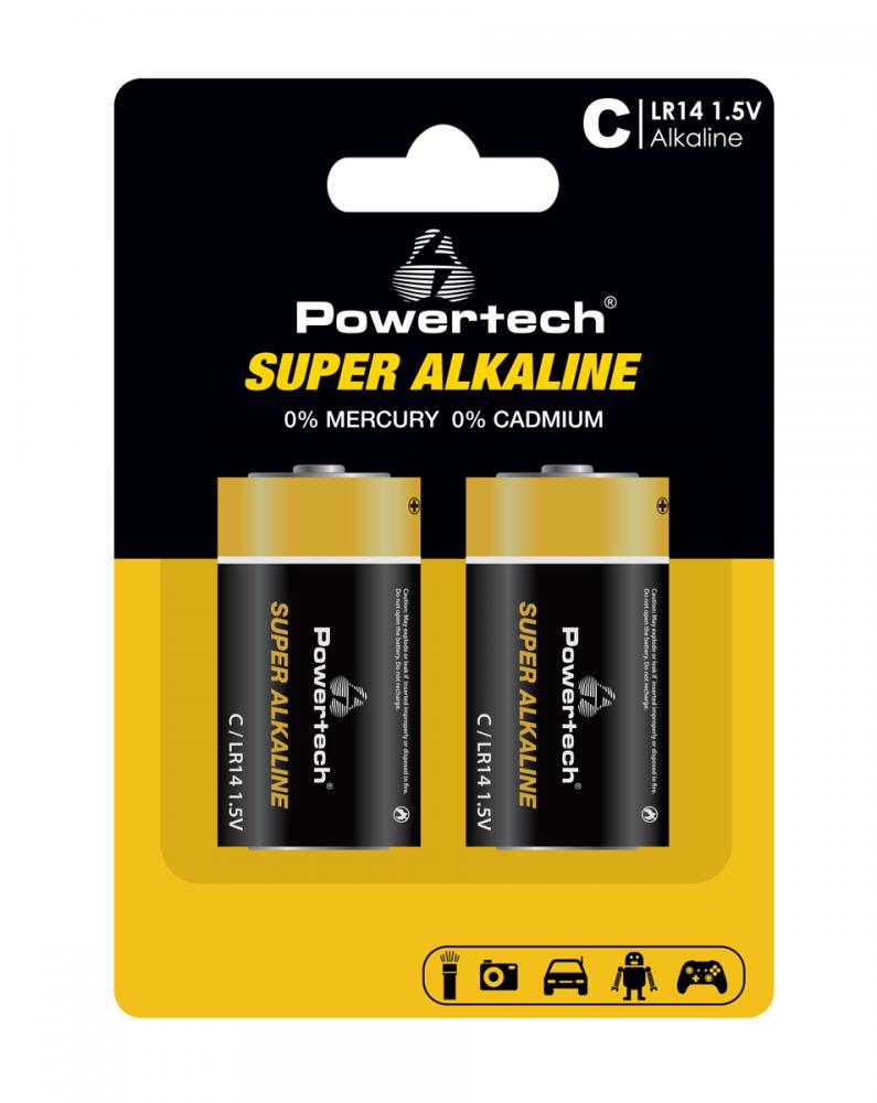 PT-1216-1.jpg POWERTECH αλκαλικές μπαταρίες Super Alkaline PT-1216, LR14, 1.5V, 2τμχ