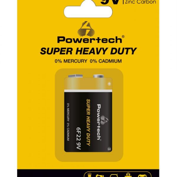 POWERTECH μπαταρία Zinc Carbon Super Heavy Duty PT-1220, 9V, 1τμχ