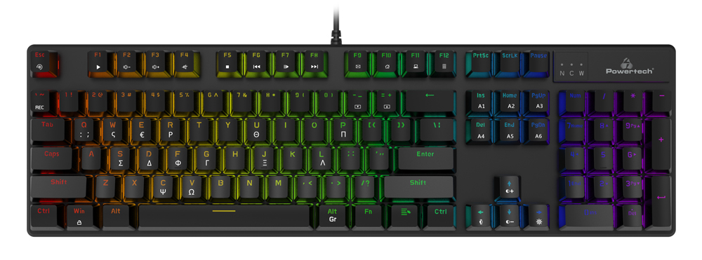 PT-1254.jpg POWERTECH gaming μηχανικό πληκτρολόγιο PT-1254, ενσύρματο, RGB, μαύρο