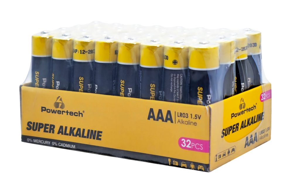 PT-1402.jpg POWERTECH αλκαλικές μπαταρίες Super Alkaline PT-1402, AAA, 1.5V, 32τμχ