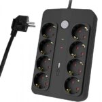 POWERTECH πολύπριζο ασφαλείας PT-1535, 8 θέσεων, με USB & USB-C θύρες, 16A, 1.5m, μαύρο