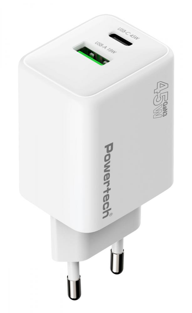 PT-1551-4.jpg POWERTECH φορτιστής τοίχου PT-1551, USB/USB-C, 45W, GaN, AVS, λευκός