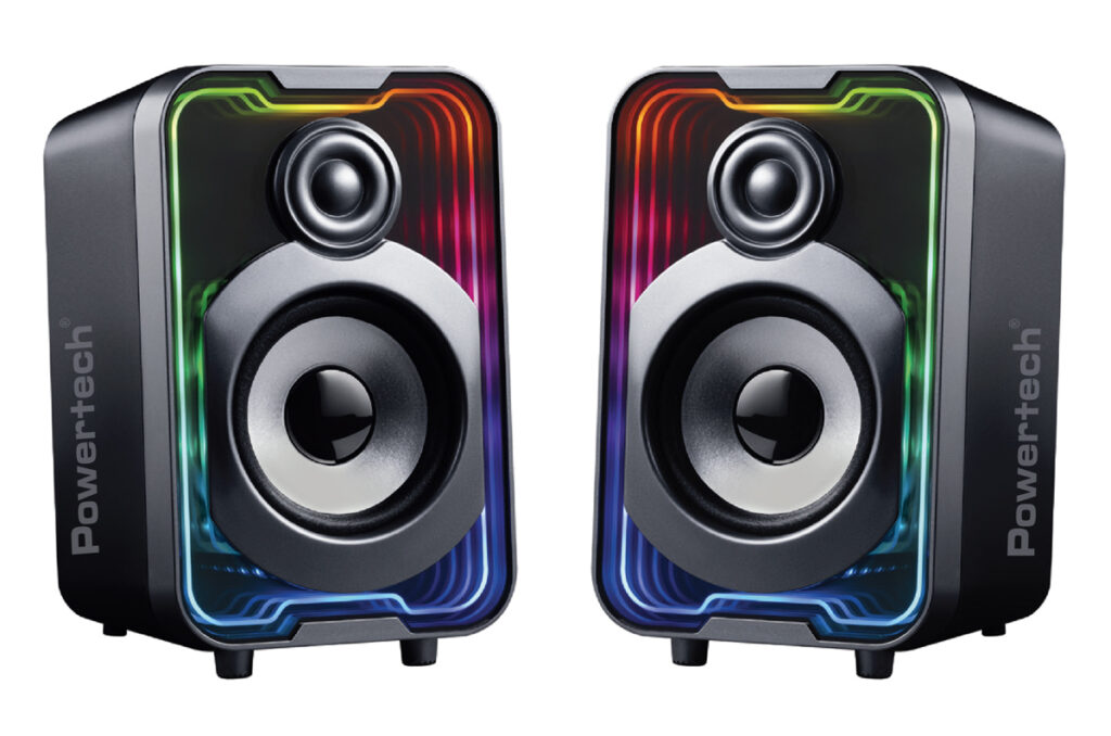 POWERTECH ηχεία PT-1575 με RGB φωτισμό, 2x 5W, Bluetooth & USB/USB-C, μαύρα