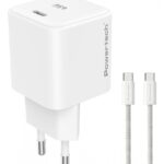POWERTECH φορτιστής τοίχου PT-1577 με καλώδιο, USB-C, 65W, GaN, AVS, λευκός