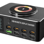 POWERTECH σταθμός φόρτισης PT-1625 με οθόνη, 4x USB/4x USB-C/wireless, 140W, μαύρος