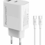POWERTECH φορτιστής τοίχου PT-1635 με καλώδιο, USB/USB-C, 20W, λευκός