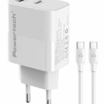 POWERTECH φορτιστής τοίχου PT-1636 με καλώδιο, USB/USB-C, 30W, GaN, λευκός