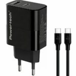 POWERTECH φορτιστής τοίχου PT-1637 με καλώδιο, USB/USB-C, 20W, μαύρος