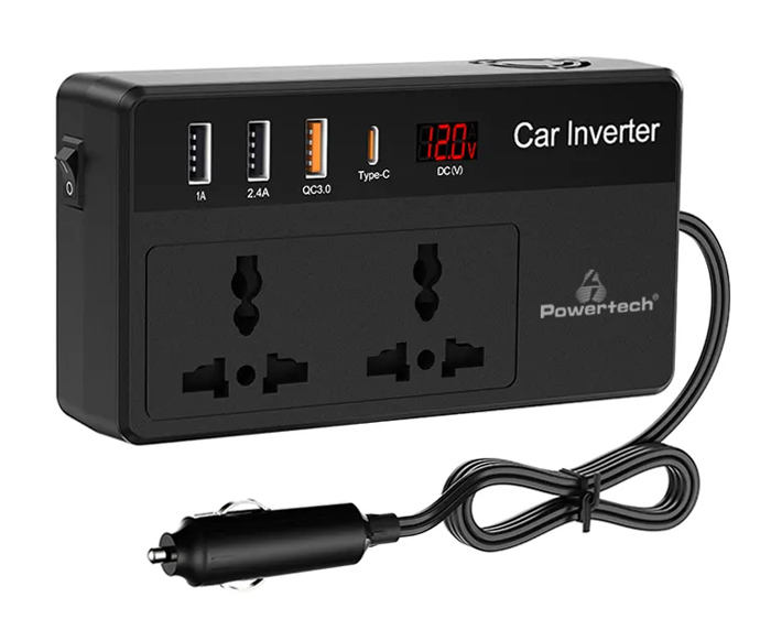 PTL-023.jpg POWERTECH inverter αυτοκινήτου PTL-023, 200W, 12V DC σε 220V AC, με USB-C/3x USB