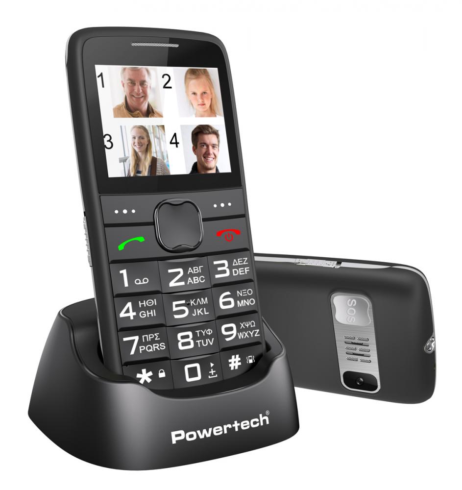 POWERTECH κινητό τηλέφωνο Sentry Eco V2, dual SIM, πλήκτρο SOS, μαύρο