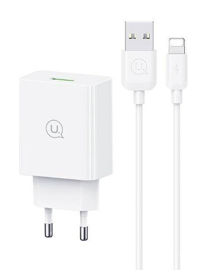 SCXLTZ03.jpg USAMS φορτιστής τοίχου SCXLTZ03 με καλώδιο Lightning, USB, 18W, λευκός
