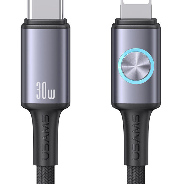 USAMS καλώδιο Lightning σε USB-C SJ753, 30W, 480Mbps, 1.2m, μαύρο