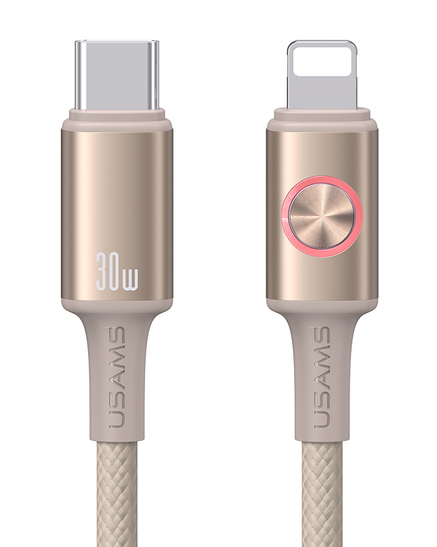 SJ753USB02.jpg USAMS καλώδιο Lightning σε USB-C SJ753, 30W, 480Mbps, 1.2m, μπεζ