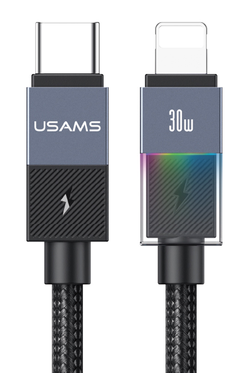USAMS καλώδιο Lightning σε USB-C SJ776, 30W, 480Mbps, 1.2m, μαύρο