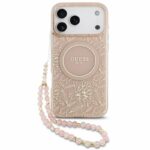 Θήκη PU/ Silicon Guess Magsafe Apple iPhone 18 Pro Max/ 17 Pro Max IML Flowers με Pearl Strap Ροζ
