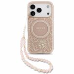Θήκη PU/ Silicon Guess Magsafe Apple iPhone 18 Pro/ 17 Pro IML Flowers με Pearl Strap Ροζ