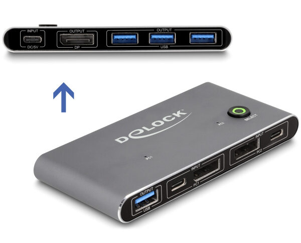 DELOCK DisplayPort KVM switch 18646 με 4x θύρες USB 5Gbps, 8K/30Hz, γκρι