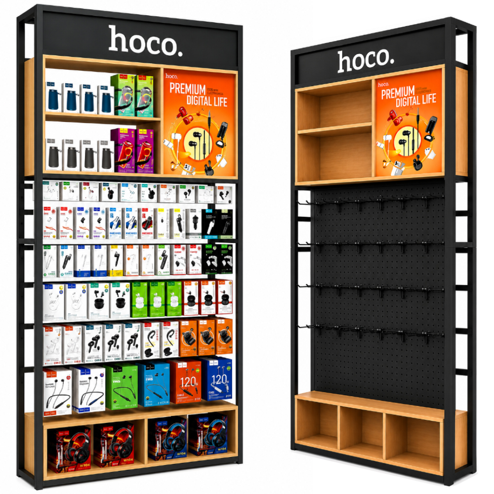 Stand Hoco Επιδαπέδιο A1 Σιδερένιο Γκρι (120x30x240 cm) με 65 Γάντζους 15cm 3.0