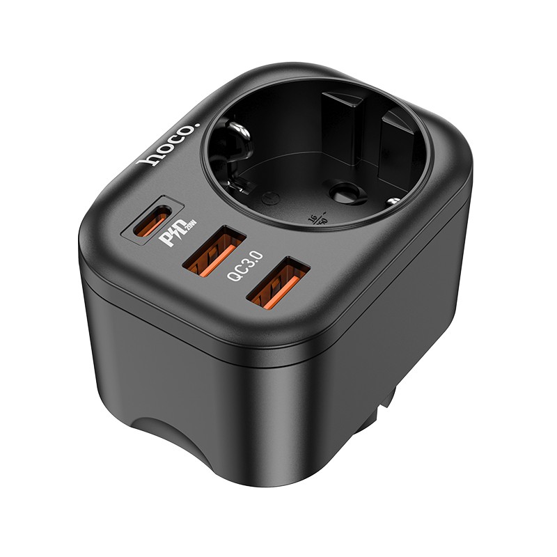 Φορτιστής Hoco NS3 4000W με 1xUSB-C PD20W 18W 2xUSB-A 5V/3A QC3.0 και Θύρα Σούκο Μαύρος