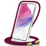Θήκη Ancus Crossbody για Apple iPhone 15 Plus Διάφανη με Κορδόνι Μπορντώ