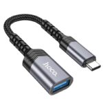 Αντάπτορας Hoco UA24 USB-C σε USB 3.0 με Λειτουργία OTG 5Gbps Δυνατότητα Φόρτισης 5V/4A και Κοντό Anti-bending Καλώδιο Γκρι