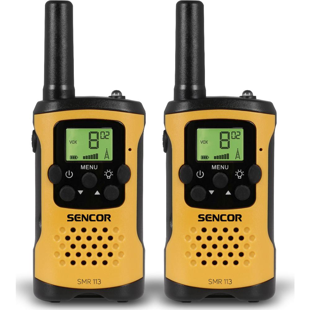 Walkie Talkie Sencor SMR 113 Mini Size Σετ 2τεμ. με Yποδοχή Hands Free 2.5mm Εύρος Κάλυψης 5 km 3ΑΑΑ Μαύρο/Κίτρινο