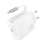 Φορτιστής Ταξιδίου Hoco N57 PD20W GaN Tech με 1xUSB-C Θύρα και Type C Αναδιπλούμενο Καλώδιο 65cm Λευκός