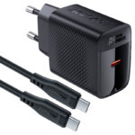 Φορτιστής Ταξιδίου Acefast A82 GaN USB-C PD20W Μαύρος + Καλώδιο Φόρτισης Type C σε Type C 1.2m