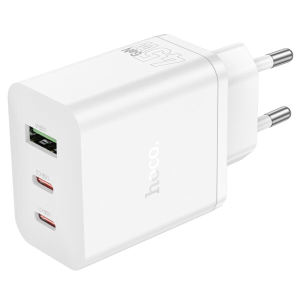 Φορτιστής Ταξιδίου Hoco N50 Scenery GaN 45W με 2 x USB-C και 1 x USB-A Λευκός