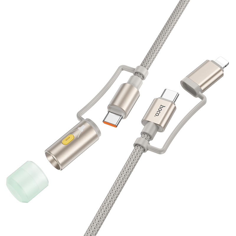 46188.jpg Καλώδιο σύνδεσης Hoco U138 USB-C/iP σε USB-C/Φακό 3A Braided Γκρι 1.2m