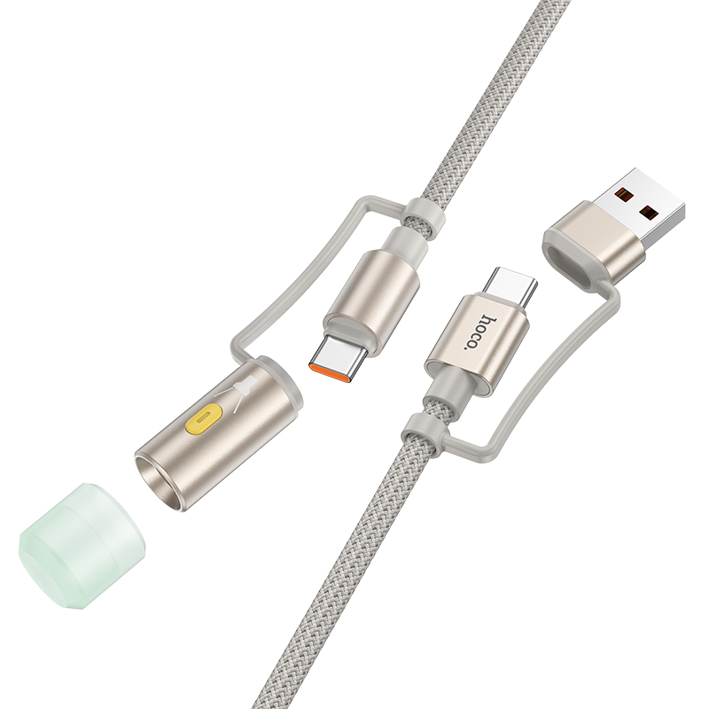 46191.jpg Καλώδιο σύνδεσης Hoco U138 USB-C/USB-A σε USB-C/Φακό 3A PD60W Braided Γκρι 1.2m
